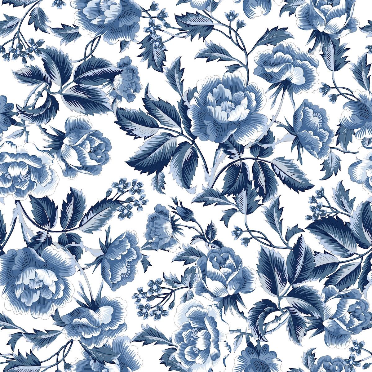 Denim Roses | Peel and Stick | Fabric Wallpaper