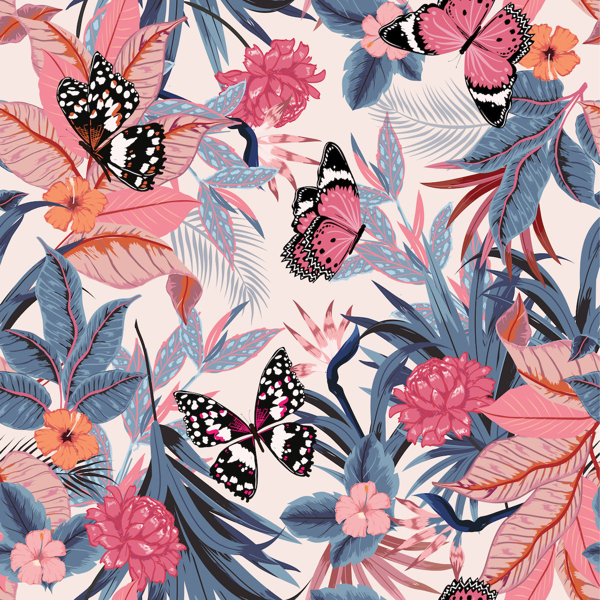 Tropical Pink | Peel and Stick | Fabric Wallpaper