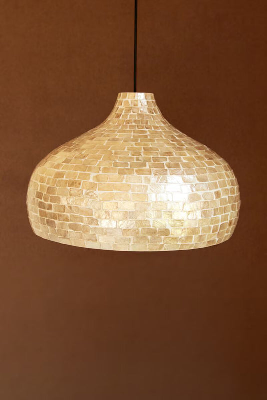 Bamboo Dome Pendant Light with Capiz Shell Detail