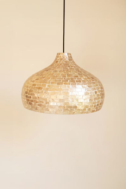 Bamboo Dome Pendant Light with Capiz Shell Detail