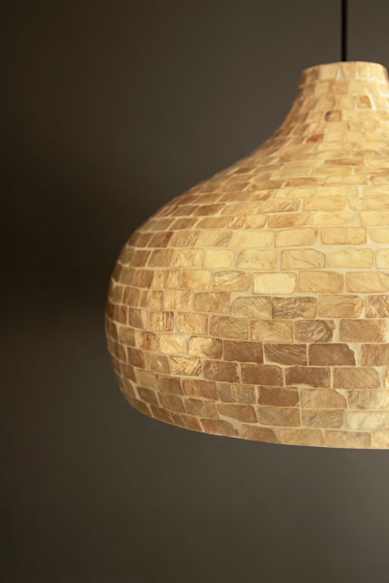 Bamboo Dome Pendant Light with Capiz Shell Detail