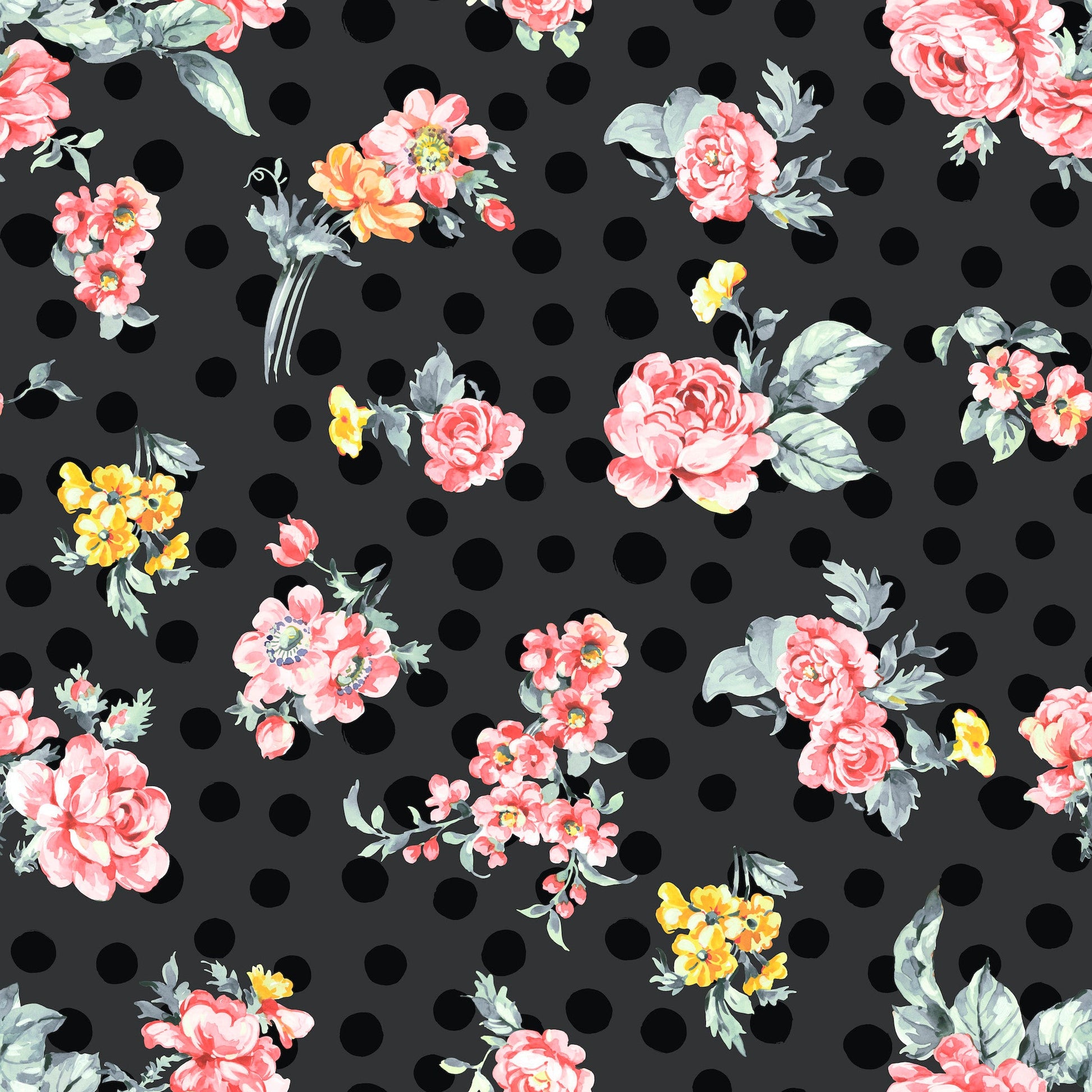 black kids polka dot chic floral peel and stick removable fabric wallpaper