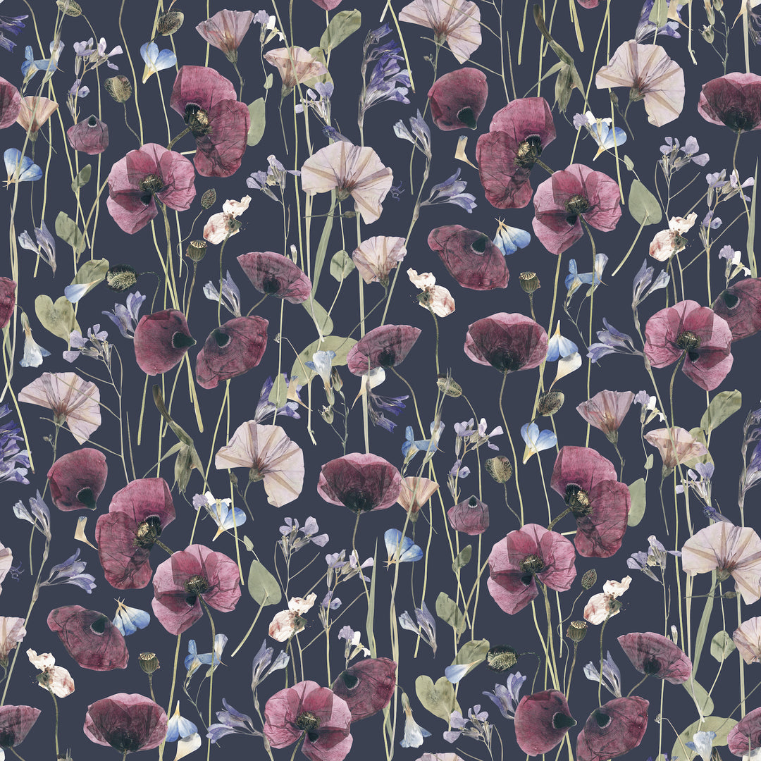Black Floral Fabric, Wallpaper and Home Decor