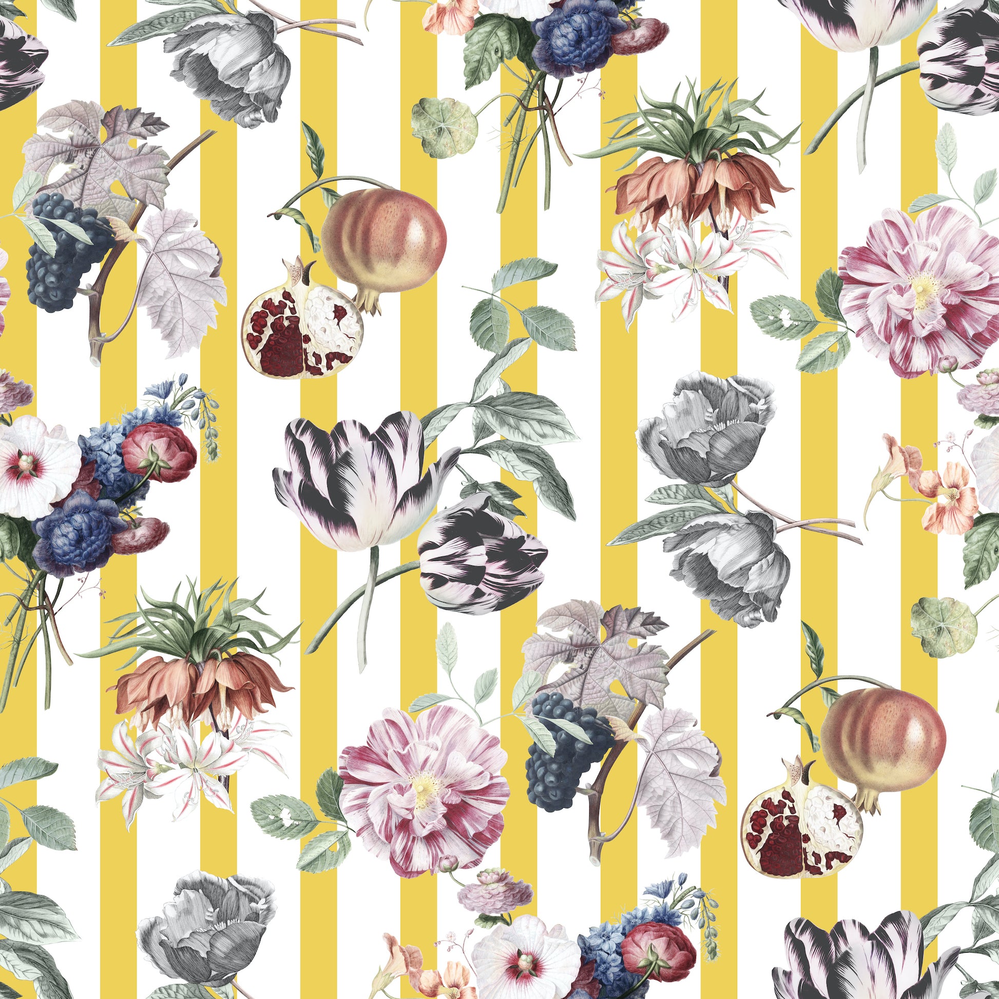 yellow vintage striped floral peel and stick fabric wallpaper