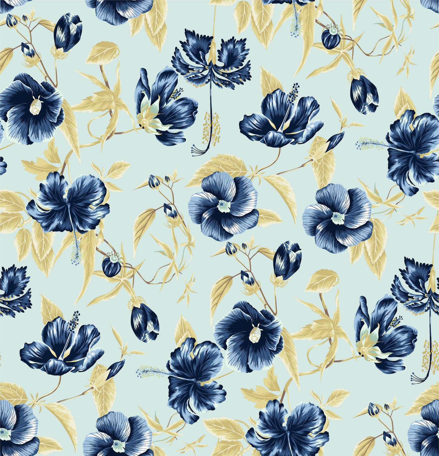 navy blue and gold hibiscus flower wallpaper removable peel and stick