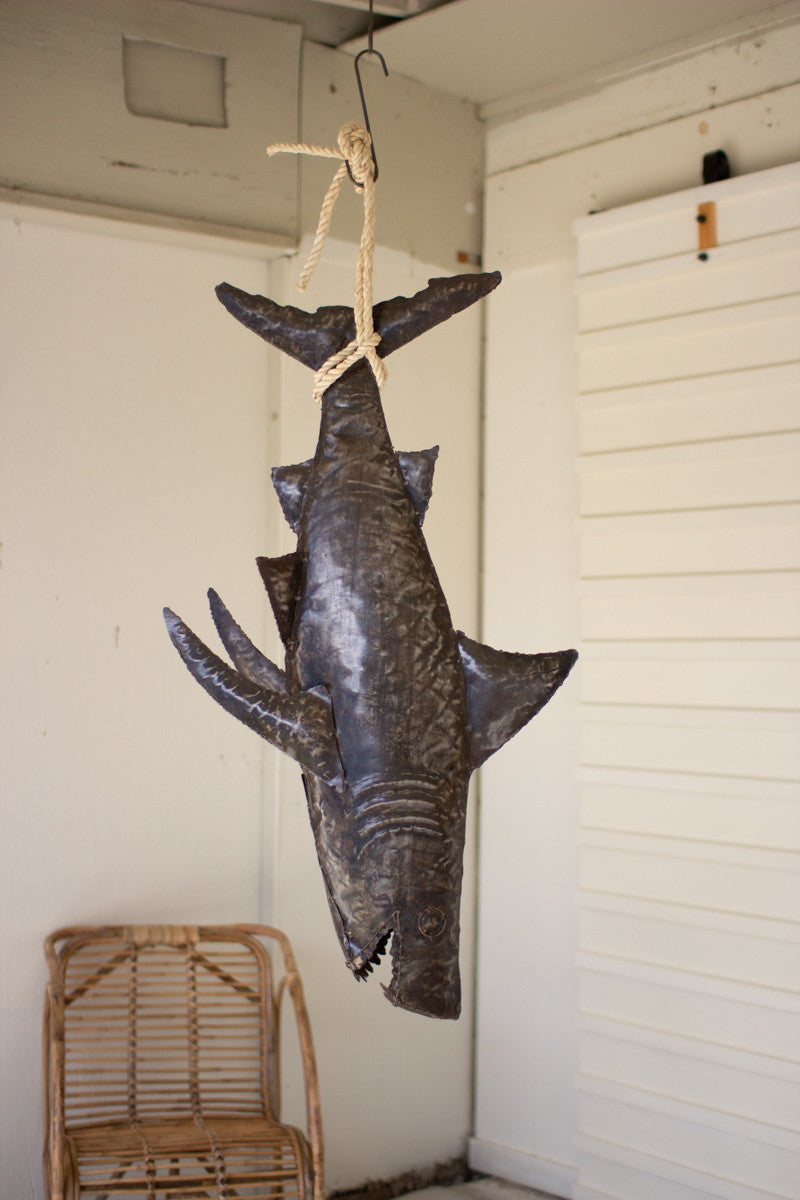 Recycled Hand-Hammered Metal Shark with Rope