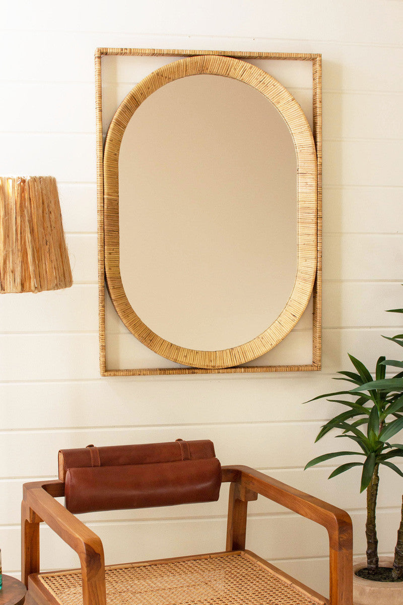Cane wrapped mirror