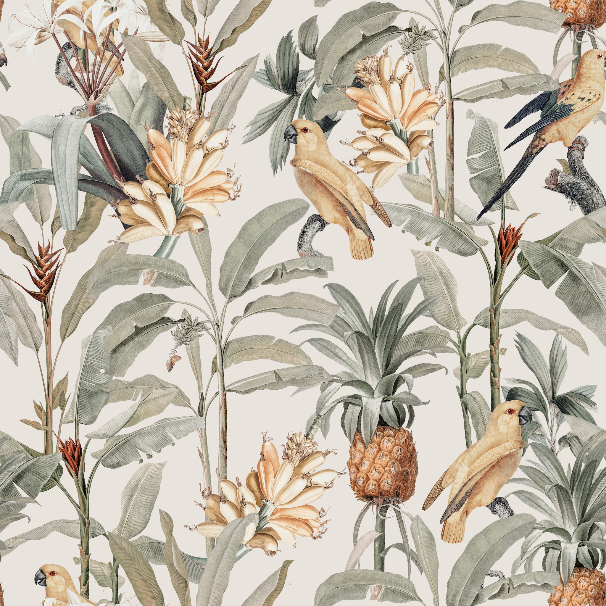 Erismann Paradisio Tropical Birds Wallpaper Pineapple Exotic Leaves - White  Blue | eBay