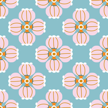 pink floral kids/girls peel and stick fabric wallpaper