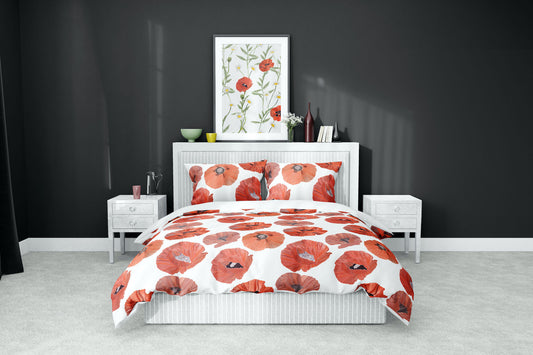 red poppy flower cotton duvet bedding