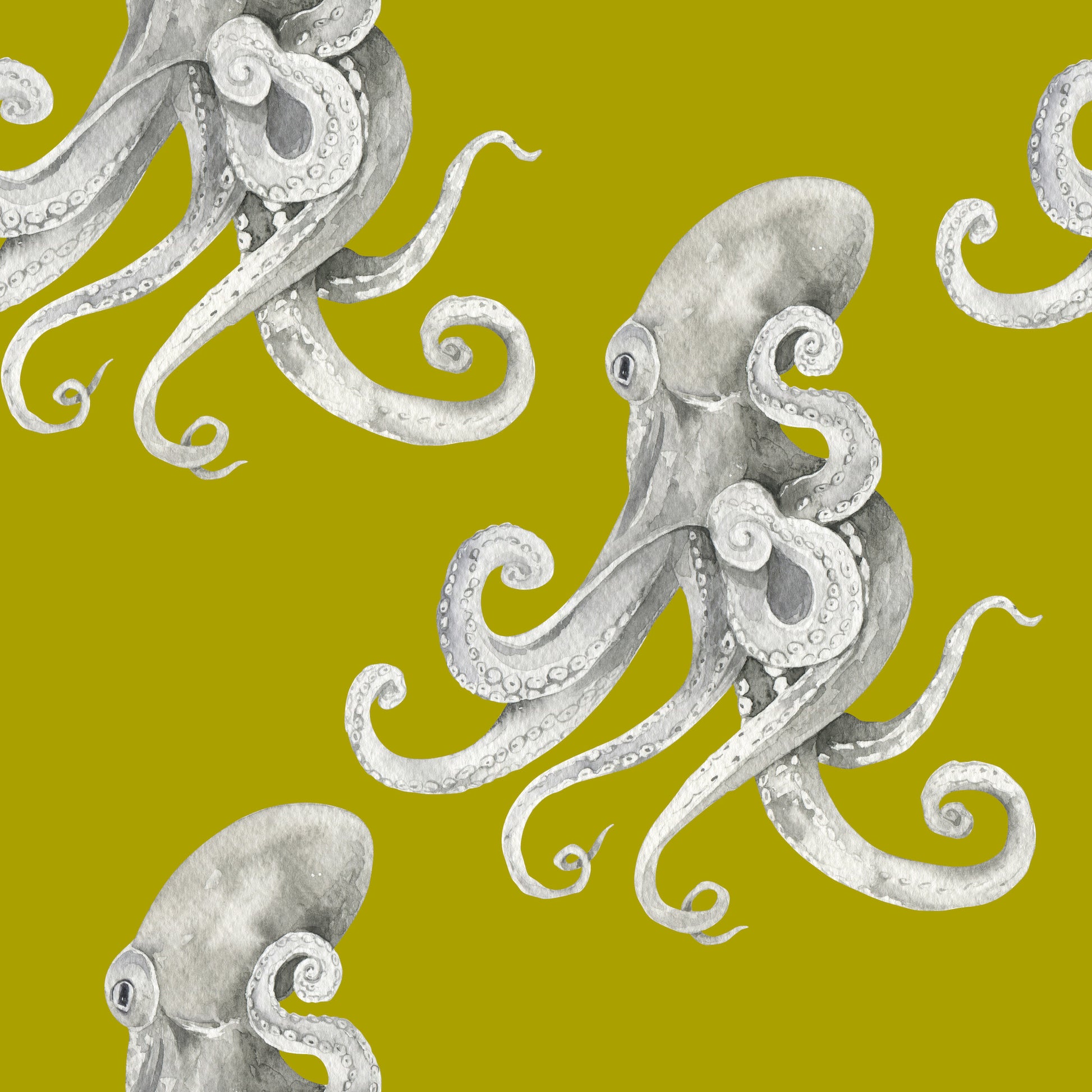ocean octopus kraken wallpaper yellow mustard removable peel and stick