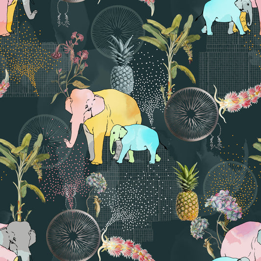 eclectic tropical elephant peel and stick removable fabric wallpaper