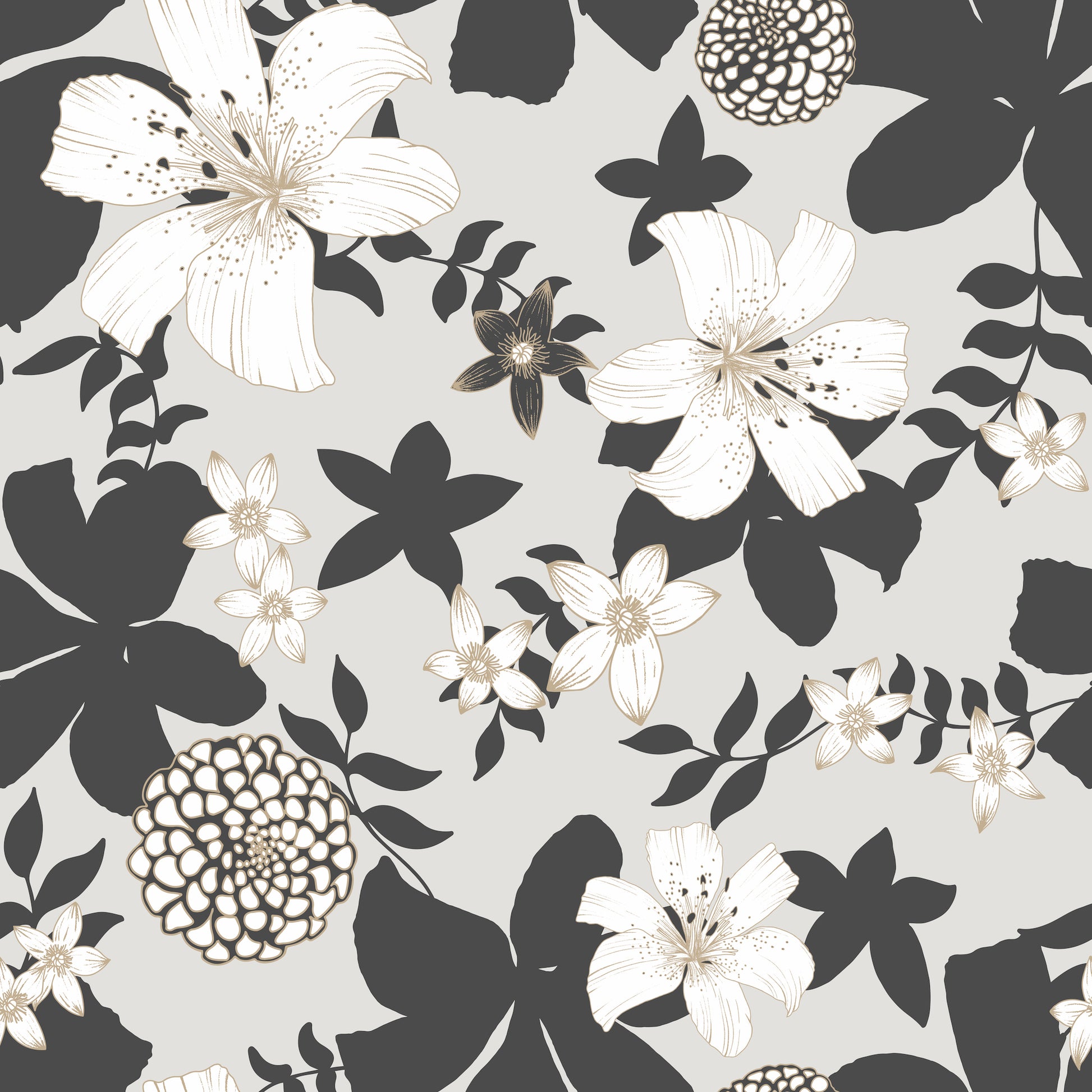 gray modern lily floral wallpaper removable peel and stick