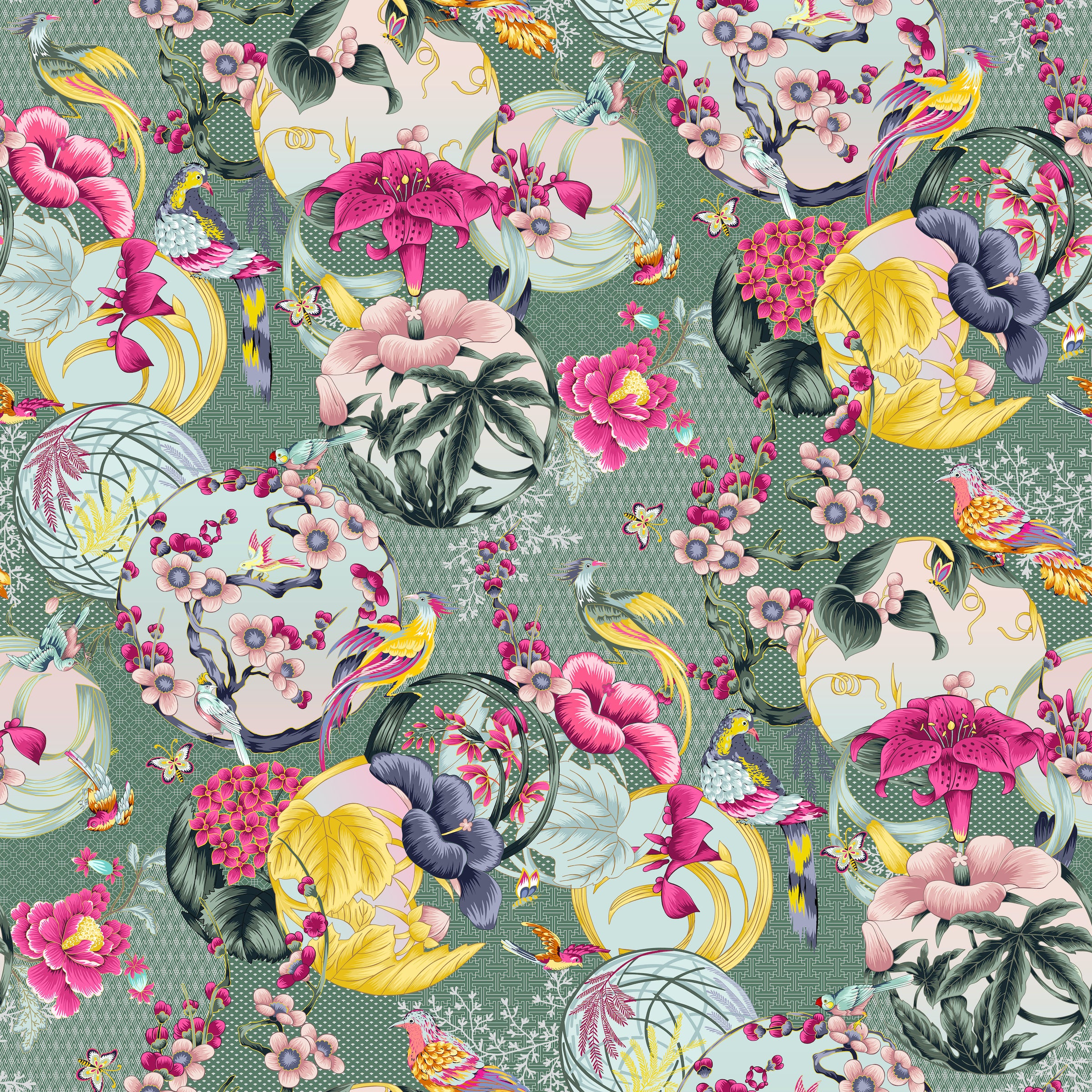 Ut Patterns Eclectic wallpaper adorned with geometric patterns and tropical flower ...