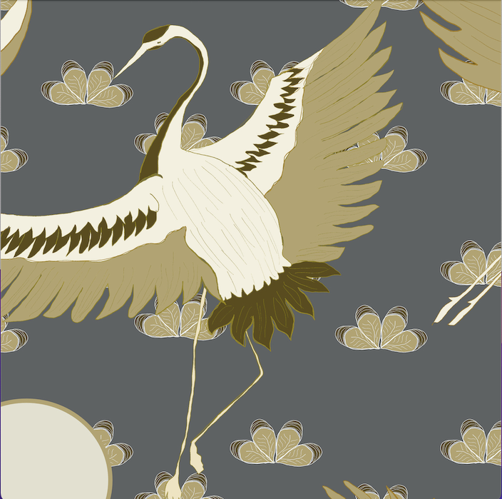 Japanese Swan | Peel and Stick | Fabric Wallpaper