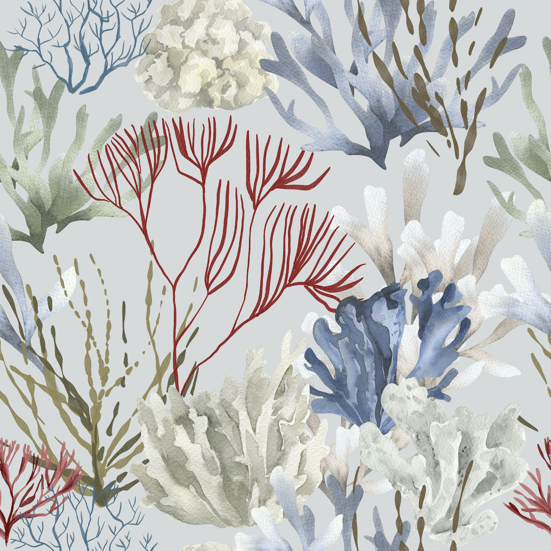 Blue Seaweed Decor Fabric, Wallpaper and Home Decor