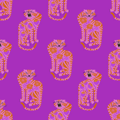 folk art cat purple peel and stick removable wallpaper