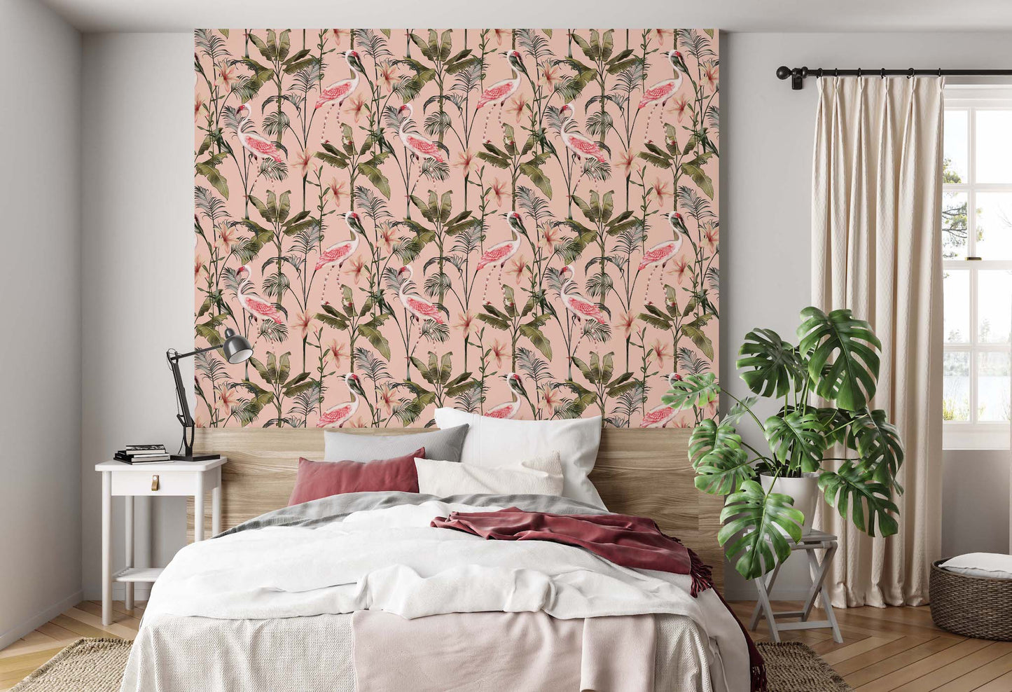 Summer Flamingo | Peel and Stick | Fabric Wallpaper