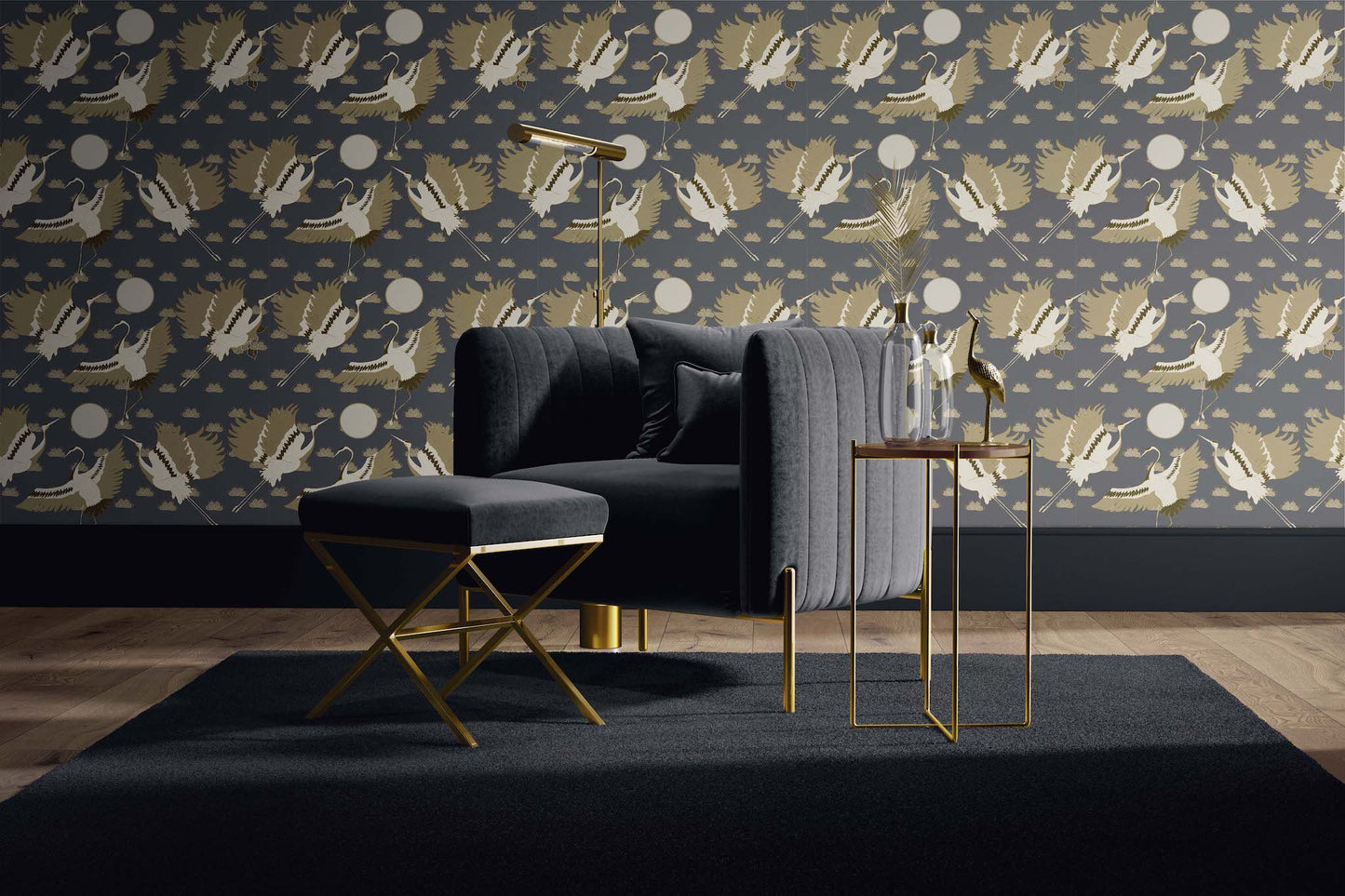 Japanese Swan | Peel and Stick | Fabric Wallpaper