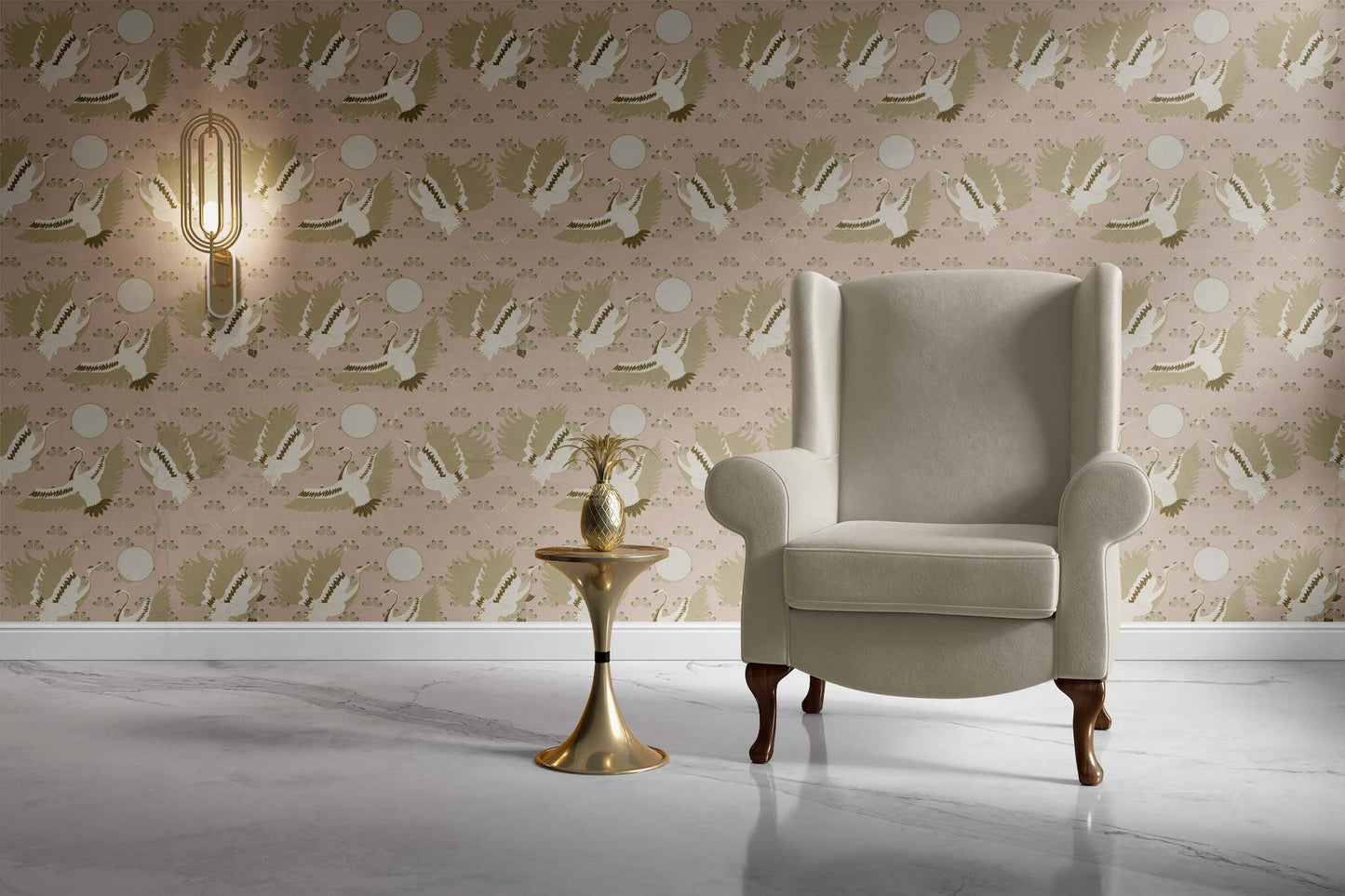 Japanese Swan | Peel and Stick | Fabric Wallpaper