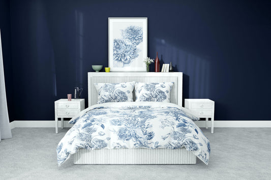 indigo blue toile cotton bedding duvet